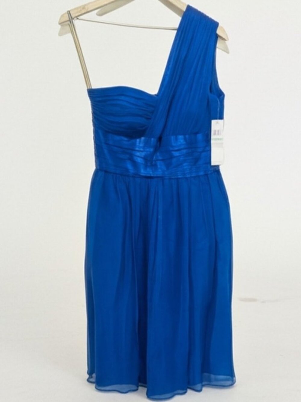 NWT Maggy London 100% Silk Tile Blue Pleated One Shoulder Cocktail Dress Size 8